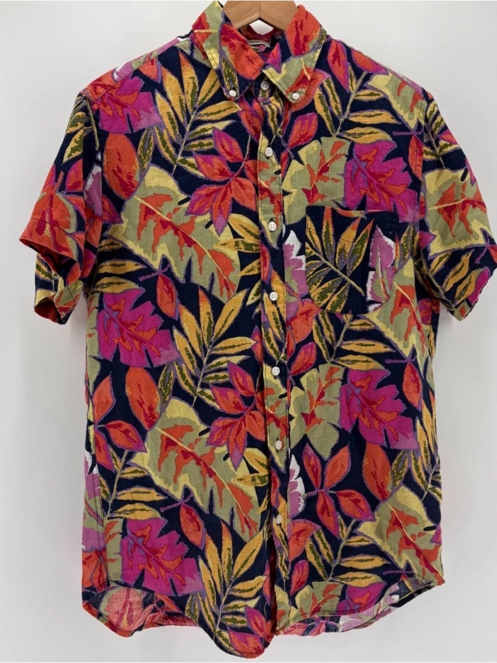 J Crew Mens L Slim 100% Linen Floral Hawaii Short Sleeve Button Up Shirt Resort!